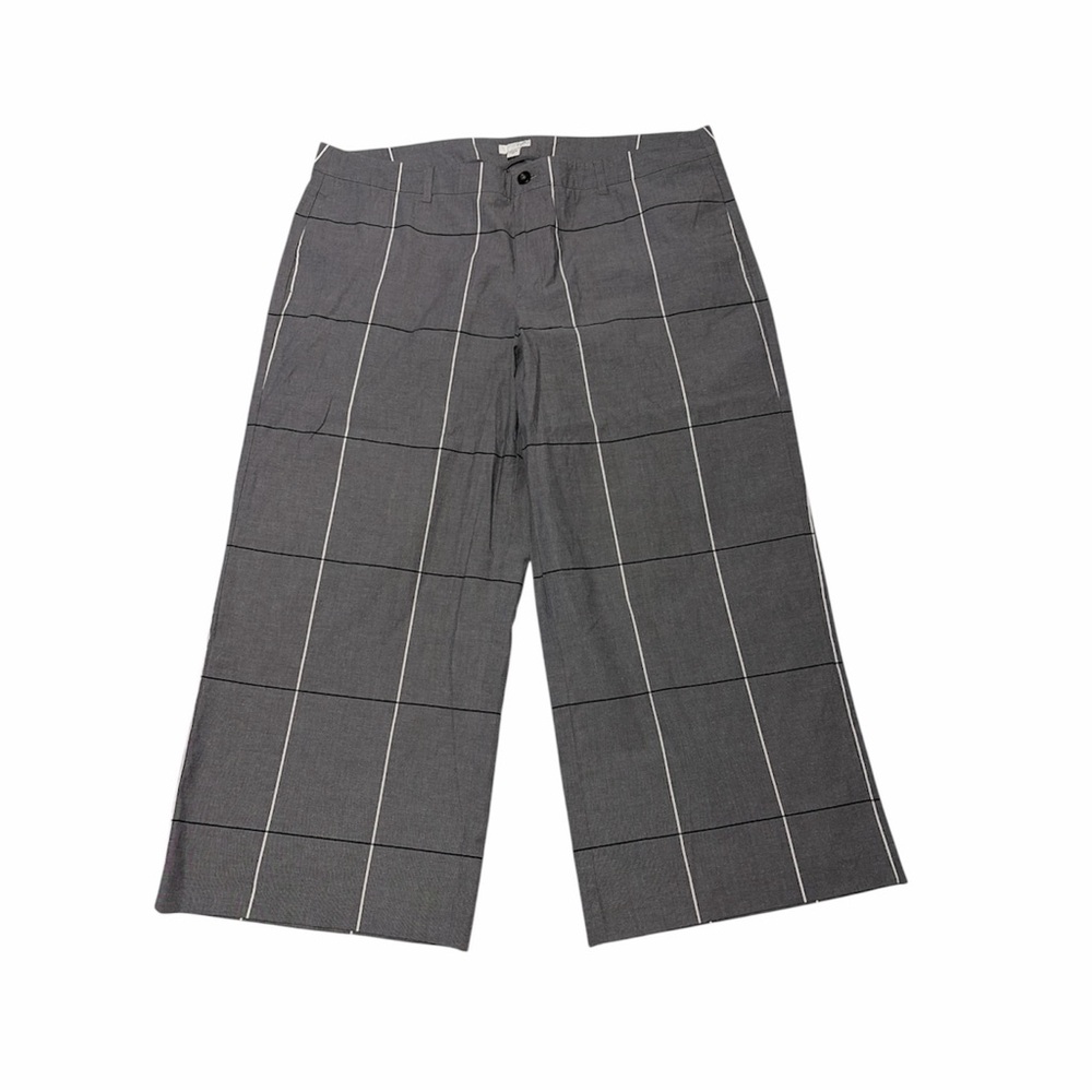 J Jill Wide Leg Cropped Pants Sz 18 Gray Plaid Striped 25" Inseam Modern